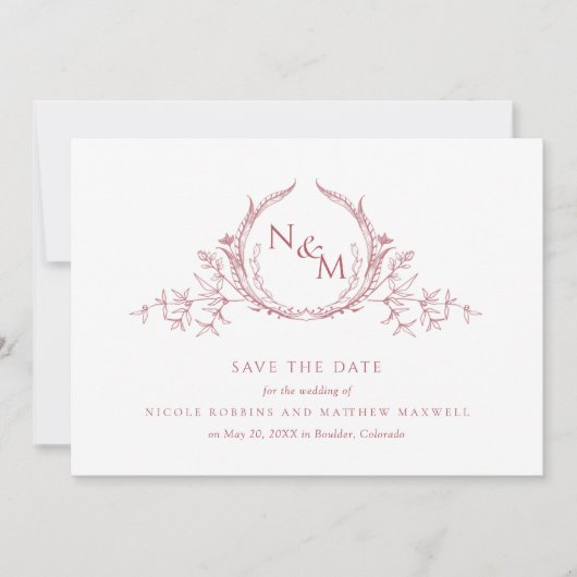 Foto: Elegant Blush Pink Monogram Wedding Save The Date (Voorkant)