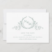 Foto: Elegant Bord Green Monogram Wedding Save The Date (Voorkant)