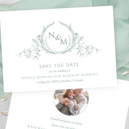 Foto: Elegant Bord Green Monogram Wedding Save The Date