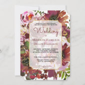 Foto Elegant Burgundy Gold Pink Boho Wedding Kaart (Voorkant)