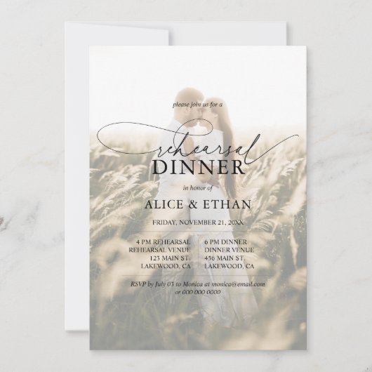 Foto Elegant Calligraphy Rehearsal Dinner Kaart (Voorkant)