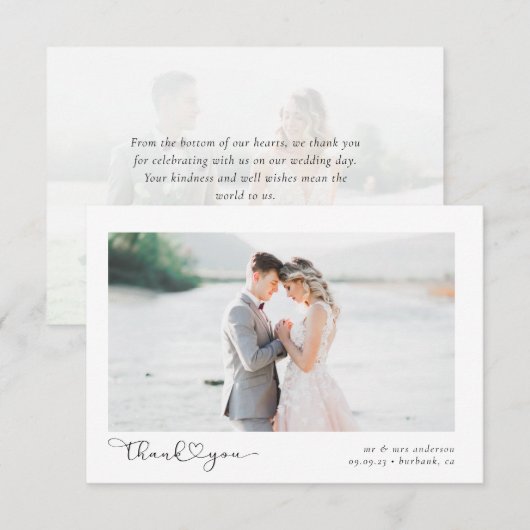 Foto Elegant Chic Script Wedding Bedankkaart (Voorkant / Achterkant)