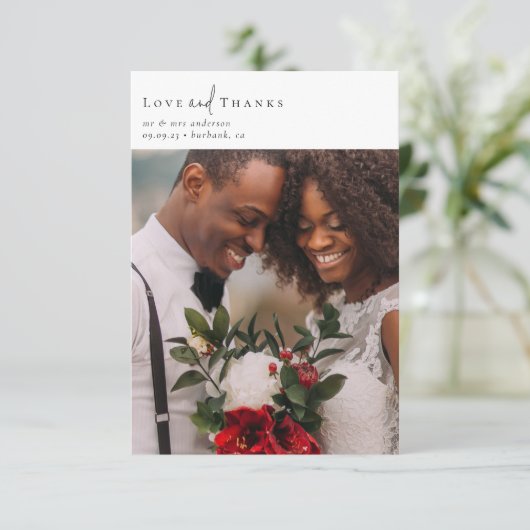 Foto Elegant Chic Script Wedding Bedankkaart (Staand voorkant)