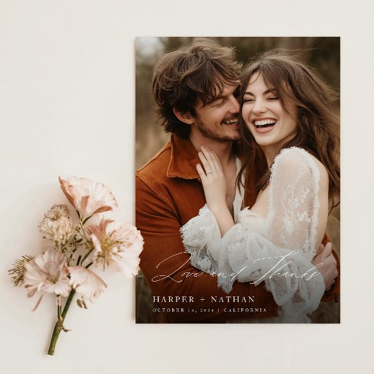 Foto Elegant Chic Script Wedding Bedankkaart