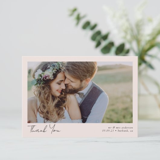 Foto Elegant Chic Script Wedding Bedankkaart (Staand voorkant)