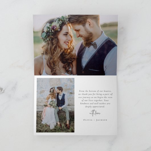 Foto Elegant Chic Script Wedding Bedankkaart (Binnen)