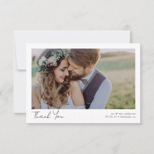 Foto Elegant Chic Script Wedding Bedankkaart (Voorkant)