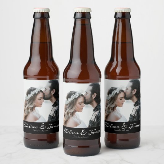 Foto Elegant Custom Calligraphy Wedding Bier Etiket (Flessen)