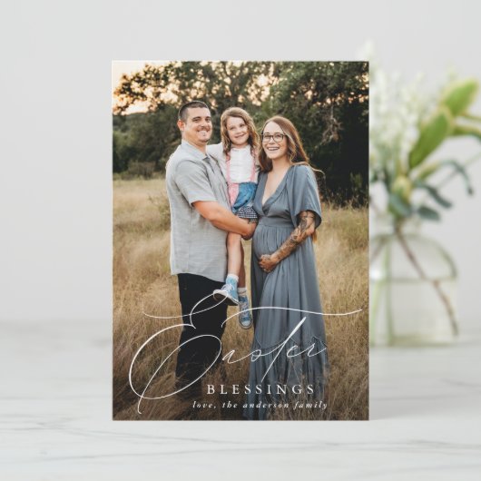 Foto Elegant Easter Blessings Feestdagenkaart (Staand voorkant)