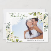 FOTO Elegant Eucalyptus White Roses Floral Bedankkaart (Voorkant)