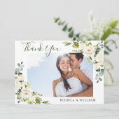 FOTO Elegant Eucalyptus White Roses Floral Bedankkaart (Staand voorkant)