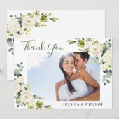 FOTO Elegant Eucalyptus White Roses Floral Bedankkaart (Voorkant / Achterkant)