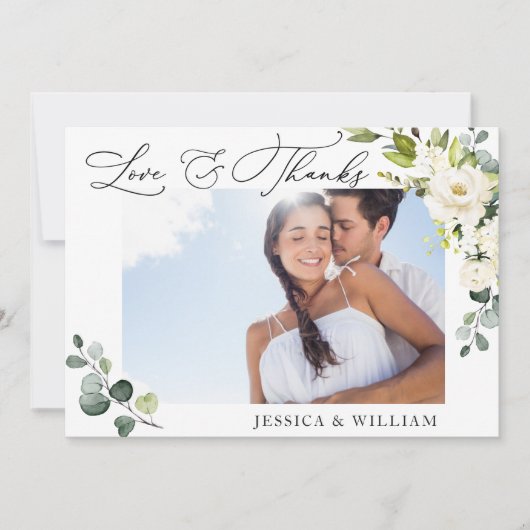 FOTO Elegant Eucalyptus White Roses Floral Bedankkaart (Voorkant)