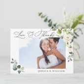 FOTO Elegant Eucalyptus White Roses Floral Bedankkaart (Staand voorkant)