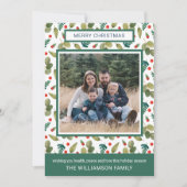 Foto, Elegant Festive Greenery en Holly Pattern Feestdagenkaart (Voorkant)