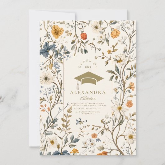 Foto Elegant  Floral Afstuderen Kaart (Voorkant)