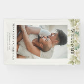 Foto Elegant Foliage Welkom Bruiloft Spandoek (Horizontaal)