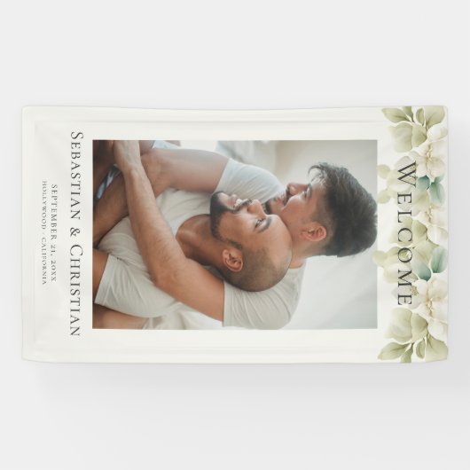 Foto Elegant Foliage Welkom Bruiloft Spandoek (Horizontaal)