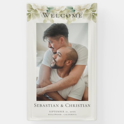 Foto Elegant Foliage Welkom Bruiloft Spandoek (Verticaal)