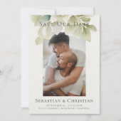 Foto Elegant gebladerte Bewaar de datum Bruiloft (Voorkant)