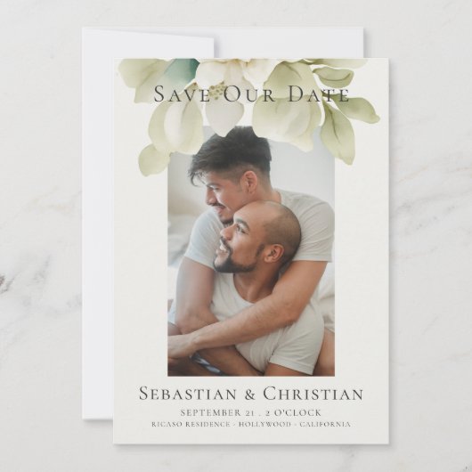 Foto Elegant gebladerte Bewaar de datum Bruiloft (Voorkant)