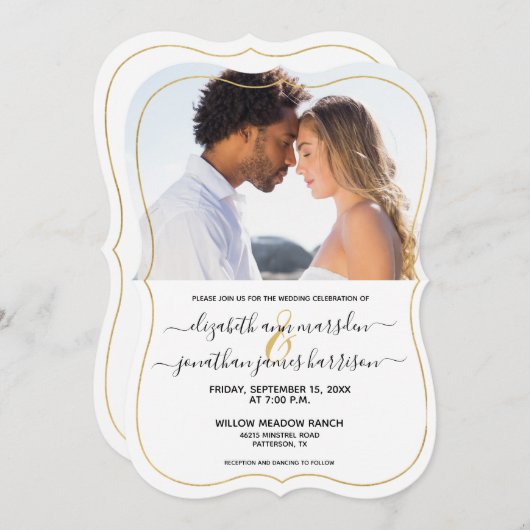Foto Elegant Gold Black Script Formal Weddenschap Kaart (Voorkant / Achterkant)