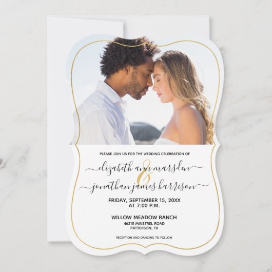 Foto Elegant Gold Black Script Formal Weddenschap Kaart (Voorkant)