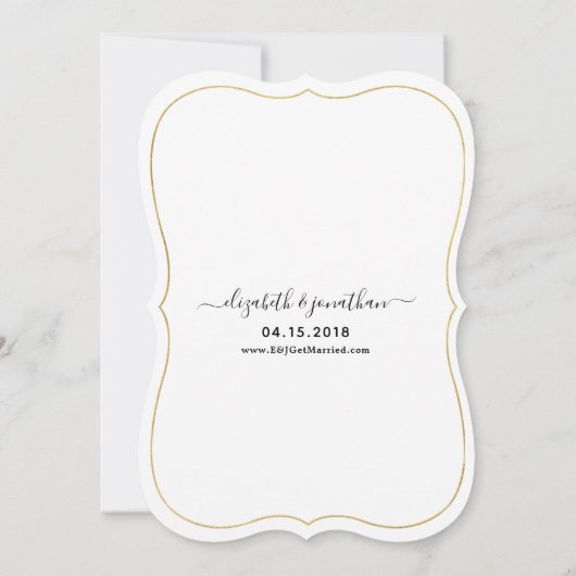Foto Elegant Gold Black Script Formal Weddenschap Kaart (Achterkant)