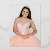 Foto: Elegant Gold Lace Pink Floral Quinceanera Folie Uitnodiging (Achterkant)