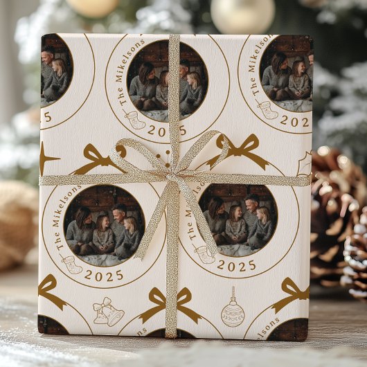 Foto Elegant Gold Line Art Christmas Cadeaupapier