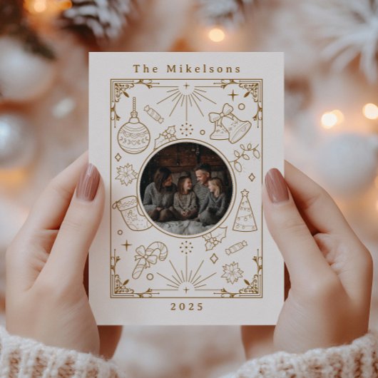 Foto Elegant Gold Line Art Christmas Feestdagenkaart