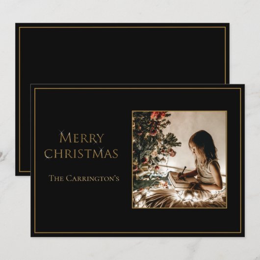 Foto Elegant Gold Merry kerst Feestdagenkaart (Voorkant / Achterkant)