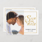 Foto Elegant Gold Script Formal Save the Date ZZ Aankondigingskaart (Voorkant / Achterkant)