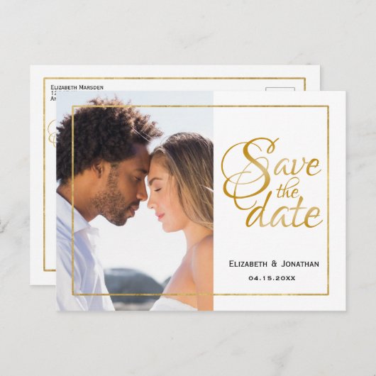 Foto Elegant Gold Script Formal Save the Date ZZ Aankondigingskaart (Voorkant / Achterkant)