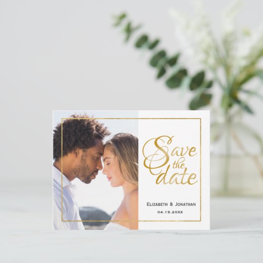 Foto Elegant Gold Script Formal Save the Date ZZ Aankondigingskaart (Staand voorkant)