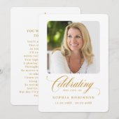 Foto Elegant Gold Script Funeral Memorial Kaart (Voorkant / Achterkant)