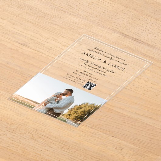 Foto Elegant Kalligrafie QR-code Acryl Uitnodigingen (Laagn)