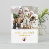 Foto Elegant Kerstmis Script Goud Modern Folie Feestdagenkaart (Staand Voorkant)