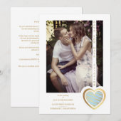 Foto: Elegant Light Blue & Gold Effect Heart Save The Date (Voorkant / Achterkant)