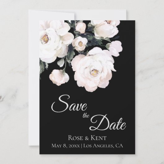Foto Elegant minimalist Black White Flowers Save The Date (Voorkant)