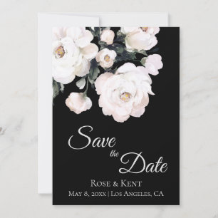 Foto Elegant minimalist Black White Flowers Save The Date