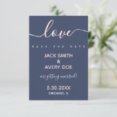 Foto Elegant & Modern Love Script Navy & Blush Save The Date (Staand voorkant)