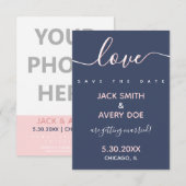 Foto Elegant & Modern Love Script Navy & Blush Save The Date (Voorkant / Achterkant)