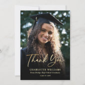 Foto Elegant Modern Script Zwart Goud Afstuderen Bedankkaart (Voorkant)