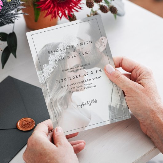 Foto Elegant Modern Simple Black White Wedding Kaart