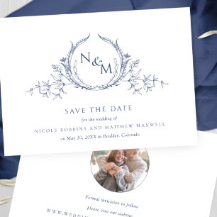 Foto: Elegant Navy Blue Monogram Wedding Save The Date