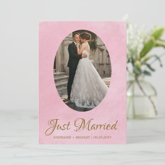 Foto Elegant net getrouwd bruiloft aankondiging (Staand voorkant)