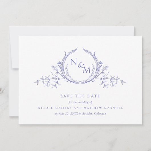 Foto: Elegant Paars Monogram Wedding Save The Date (Voorkant)