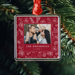 Foto Elegant Poinsettias en Pinecones Metalen Ornament