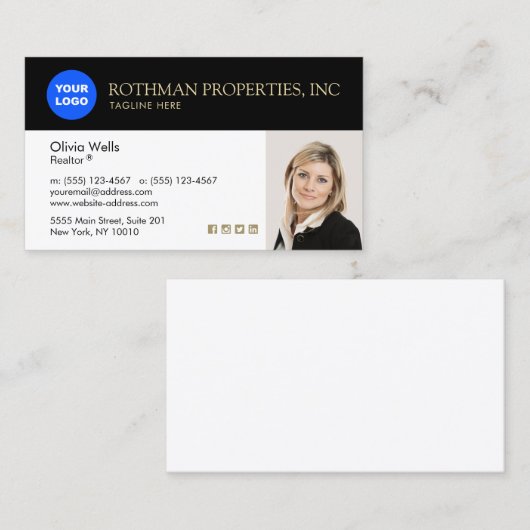 Foto Elegant Real Estate Agent invoegen Visitekaartje (Voorkant / Achterkant)